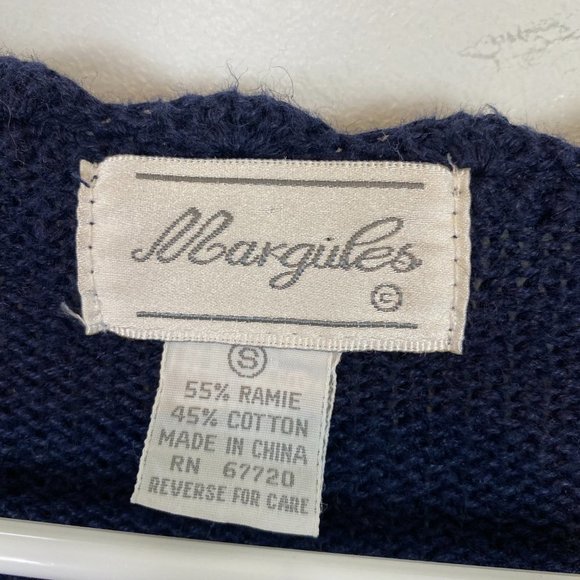 Vintage Margules Knit Sweater Cardigan Floral Embroidered Navy Button Down Small - Picture 5 of 10